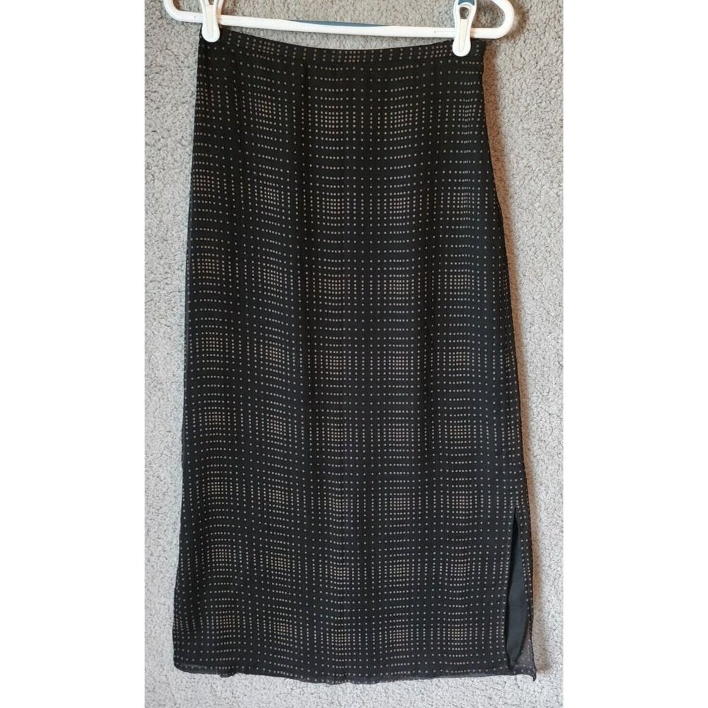 Vtg Banana Republic Women's Maxi Skirt Side Zip Lined 100% Silk Black/Beige Sz 6
